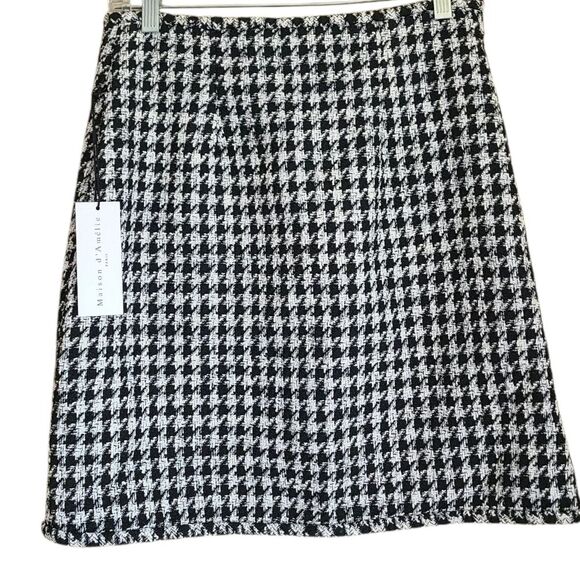 NEW maison d'amelie houndstooth plaid mini skirt zip front womens size 4 - Picture 2 of 6